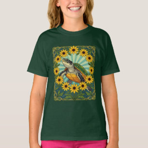 Camiseta Terrapin E Flores Black Eyed Susan Art Nouveau 