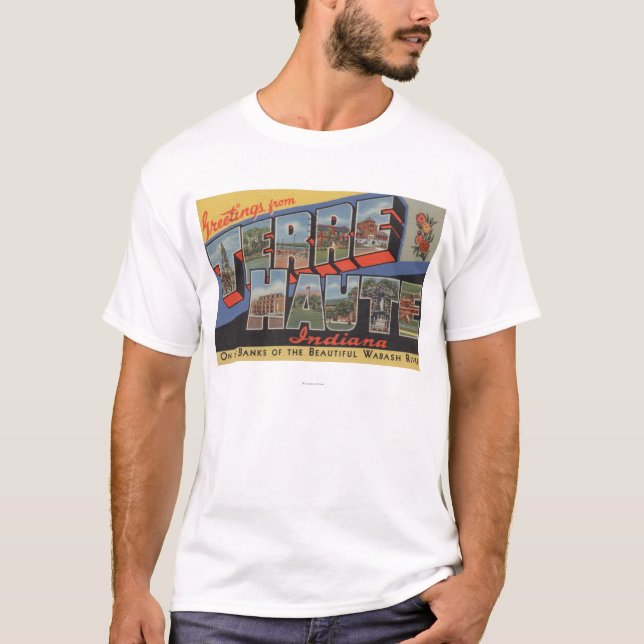 Camiseta Terre Haute, Indiana - grandes cenas da letra (Frente)