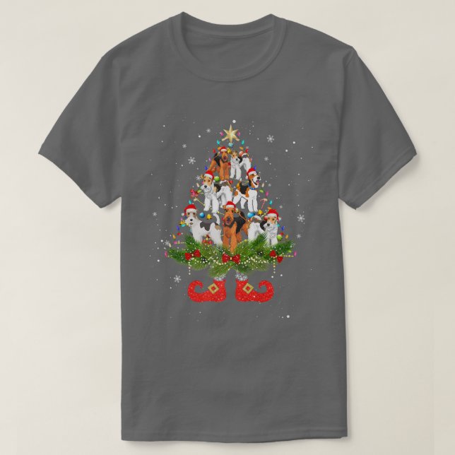 Camiseta Terrier Christmas Tree Lights Cute Santa Hate Dog  (Frente do Design)