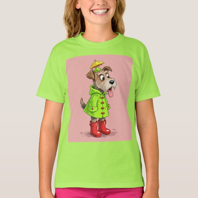 Camiseta Terrier em uma capa de chuva, por Natasha Us (Frente)