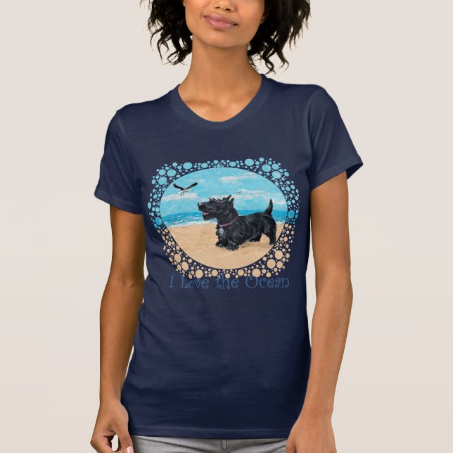 Camiseta Terrier Escocês Simpático na Praia (Frente)