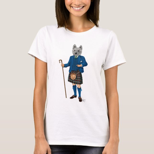 Camiseta Terrier na West Highland em Kilt 3 (Frente)