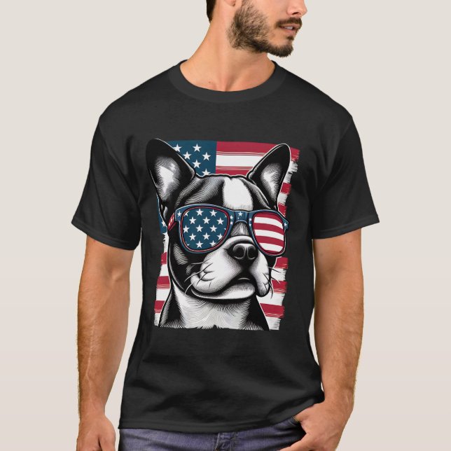 Camiseta Terrier Patriotic Sunglasess American Flag (Frente)