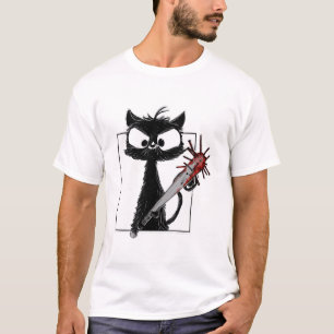 Camiseta Terror de Beisebol Gato Preto no Halloween