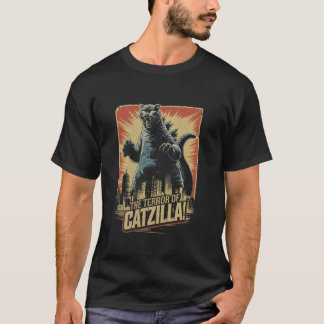 Camiseta Terror de Vintage Catzilla Cat Tshirt Spooky Cat H
