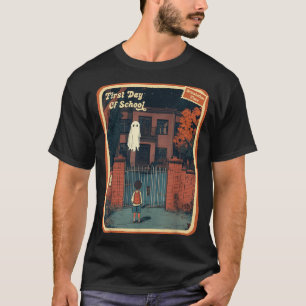 Camiseta Terror Vintage Halloween Retro Primeiro Dia de Aul
