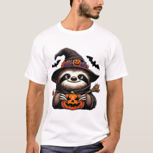 Camiseta Terrorífico Chapéu de Bruxa de Preguiça de Hallowe