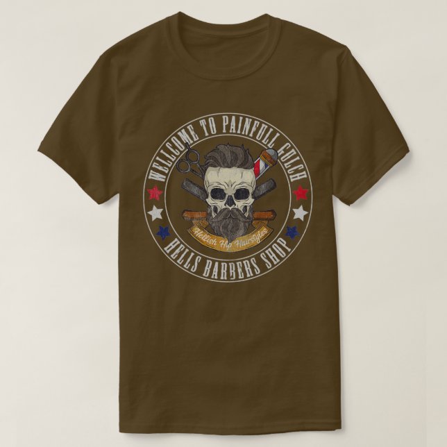 Camiseta tesoura comprada de barbeiro esqueleto lâmina lâmi (Frente do Design)