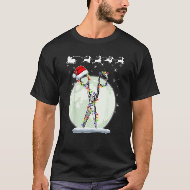 Camiseta Tesoura de cabeleireiro de Natal com Papai Noel H (Frente)