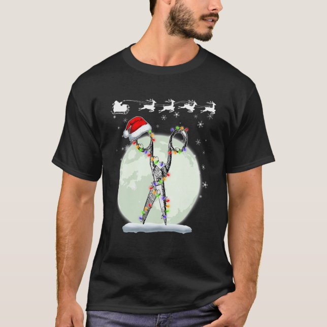 Camiseta Tesoura De Hairdresser De Barber De Natal Com Papa (Frente)
