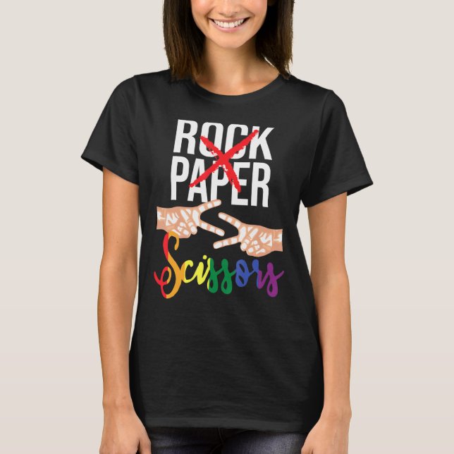 Camiseta Tesoura Em Papel Lésbica Lgbtq Queer Orgulho gay (Frente)