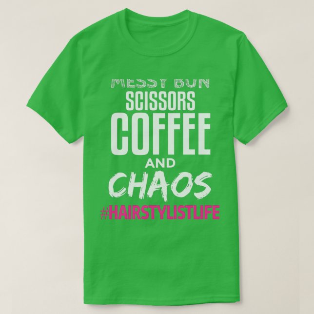 Camiseta Tesoura Mensageira Café E Caos Hairstylistlif (Frente do Design)
