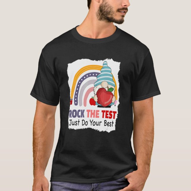 Camiseta Test Day Rock The Test Teacher Rainbow Testing Da (Frente)