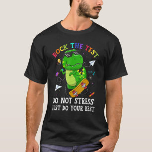 Camiseta Test Day Rock The Test Teacher Rex Dinosaur Rainb