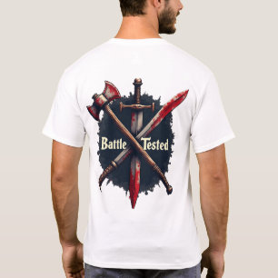Camiseta Testado em Batalha - Desenho de Arte do Guerreiro 