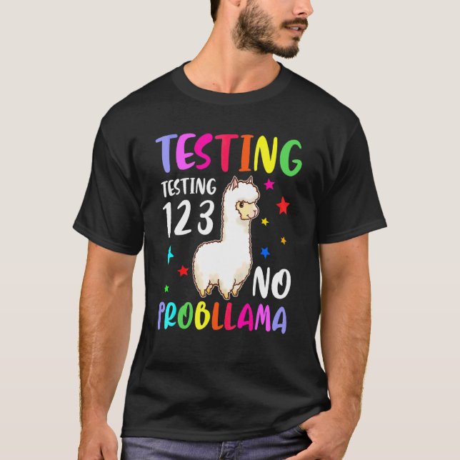 Camiseta Teste 1 2 3 Sem Exame de Escola de Problema Llama (Frente)