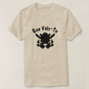 Camiseta teste de inversão com texto Que Vois-Tu