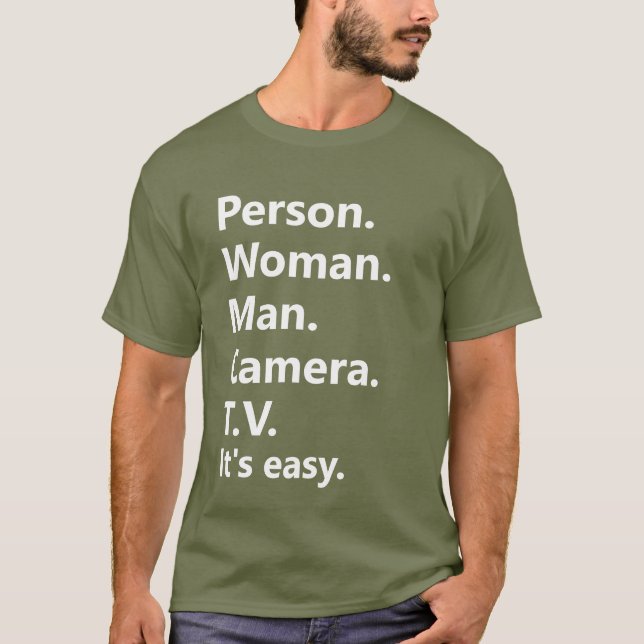 Camiseta Teste de Memória de Trump na TV de Man Man (Frente)