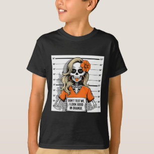 Camiseta Teste-me Eu Fico Bem De Laranja Esqueleto De Hallo