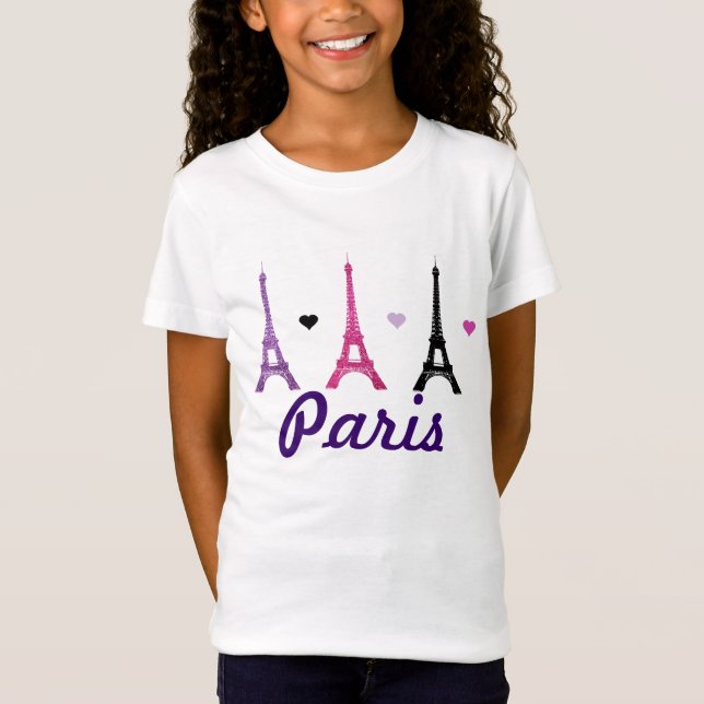 Camiseta Teste padrão cor-de-rosa & roxo da torre Eiffel (Frente)