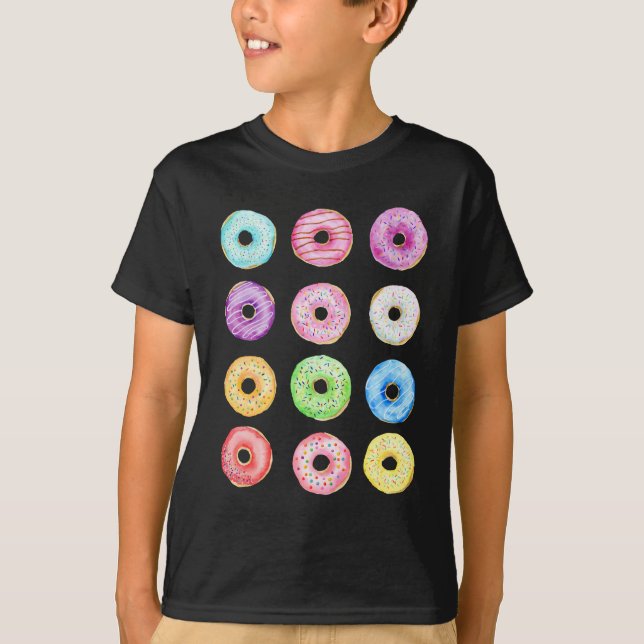 Camiseta Teste padrão das rosquinhas da aguarela (Frente)