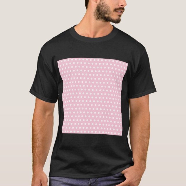 Camiseta Teste padrão de bolinhas cor-de-rosa e branco. (Frente)
