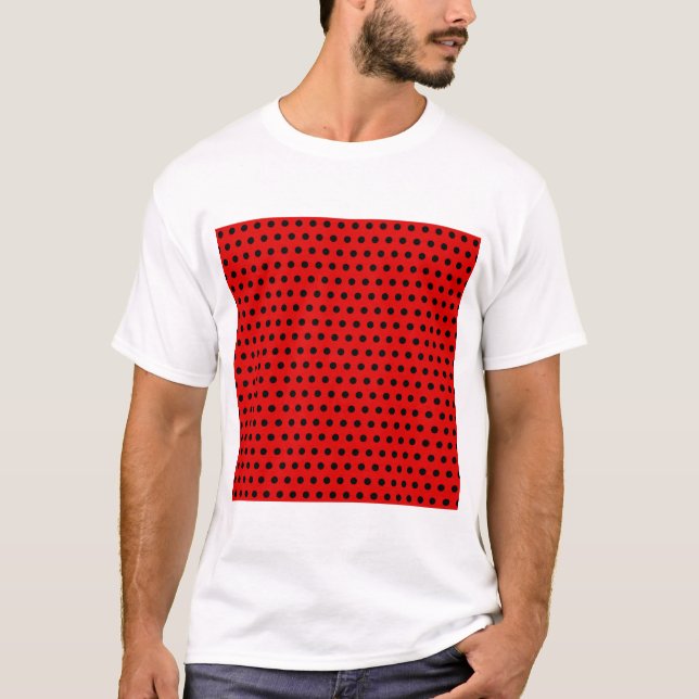 Camiseta Teste padrão de bolinhas vermelho e preto. (Frente)