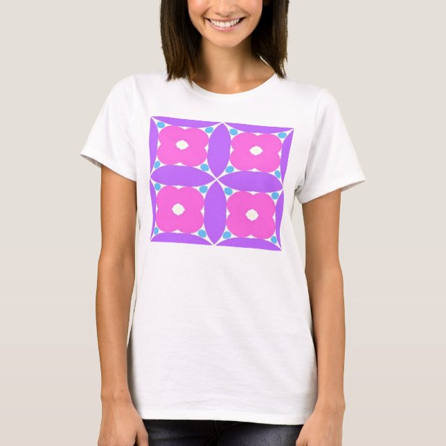 Camiseta teste padrão de flor cor-de-rosa (Frente)