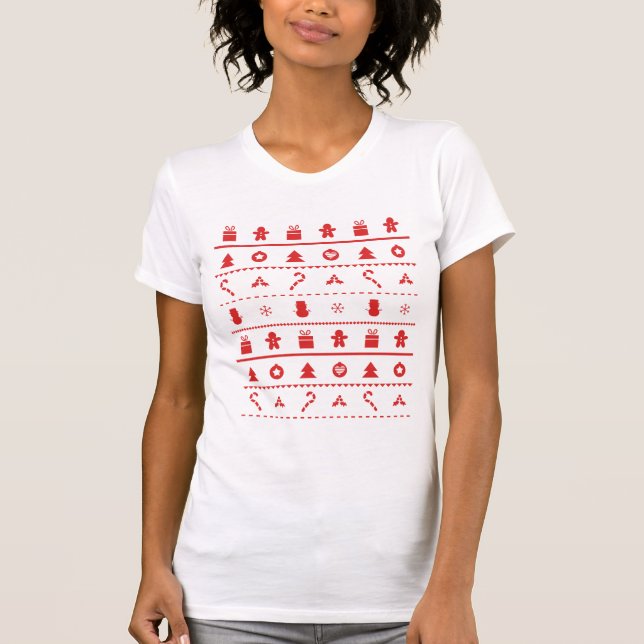 Camiseta Teste padrão feio vermelho branco dos ícones da (Frente)