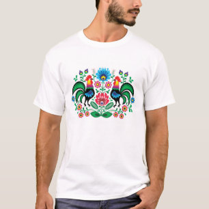 Camiseta Teste padrão floral polonês com galos