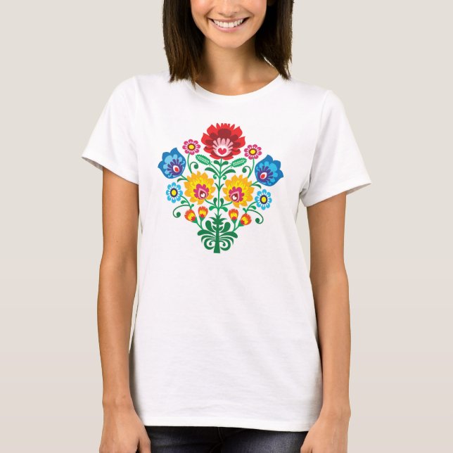 Camiseta Teste padrão popular floral polonês tradicional do (Frente)