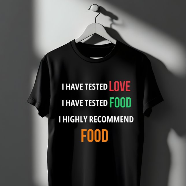 Camiseta "Testei amor e Comida - Recomendo Comida" Engraçad (Criador carregado)