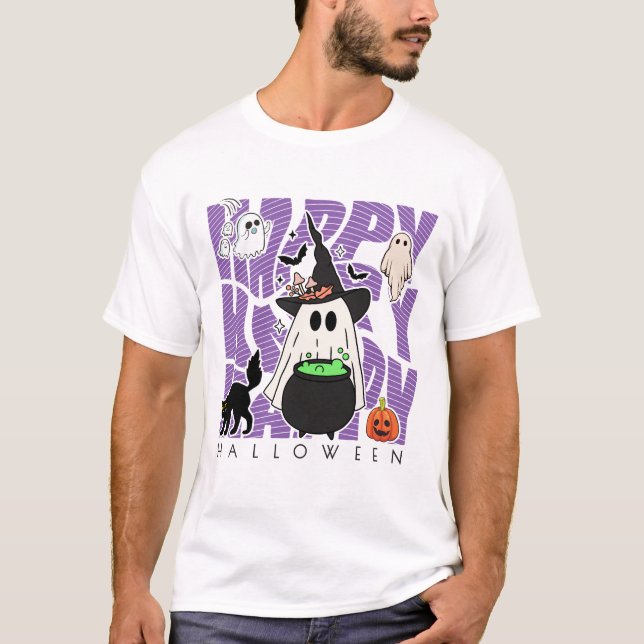 Camiseta Testemunhar Divertido | Feliz Halloween Magic & Mi (Frente)