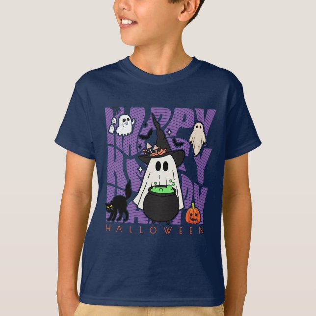 Camiseta Testemunhar Divertido | Feliz Halloween Magic & Mi (Frente)
