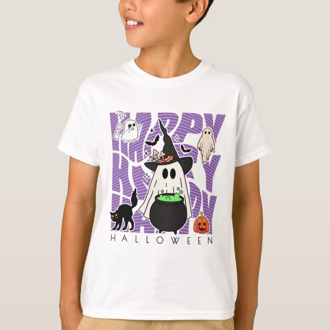 Camiseta Testemunhar Divertido | Feliz Halloween Magic & Mi (Frente)