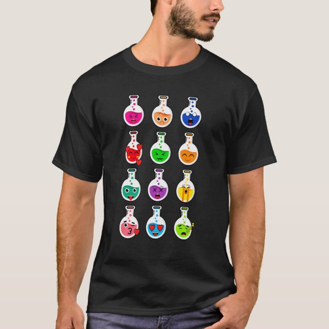 Camiseta Testes Químicos Engraçados Emoções Design Gráficas (Frente)