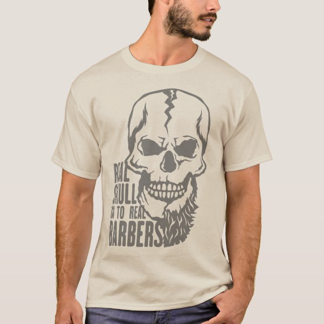 Camiseta tete de mort hipster real barbers citation skull (Frente)