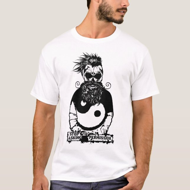 Camiseta tete de mort hipster yin yang skull moustache vest (Frente)