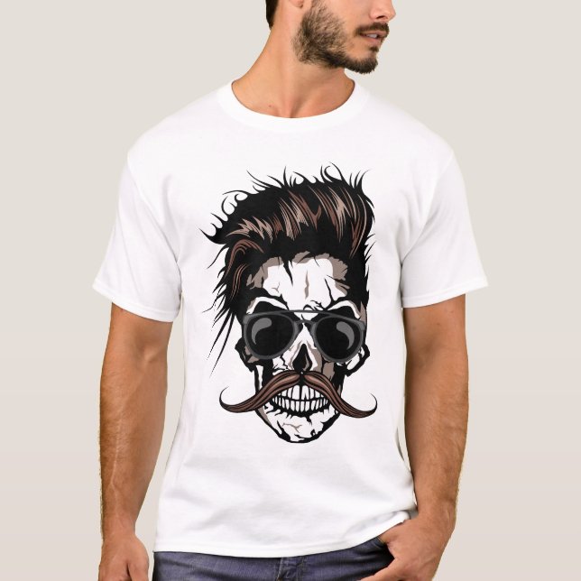 Camiseta tete de mort moustache hipster crane skull moustac (Frente)
