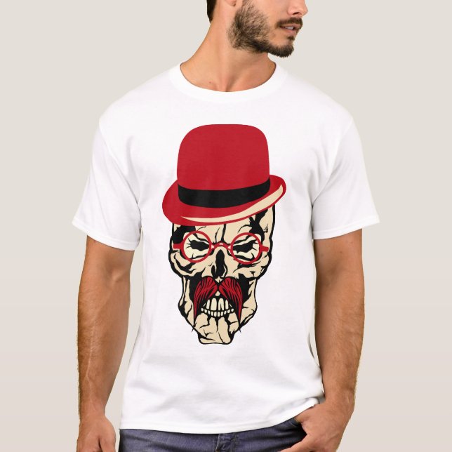 Camiseta tete de mort moustache hipster lunette crane (Frente)