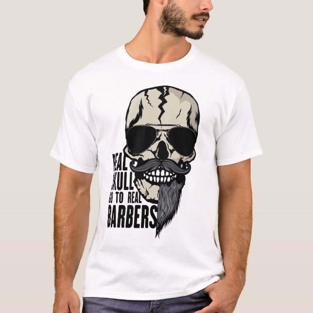 Camiseta tete de mort real skull barbers hipster barbu mous (Frente)