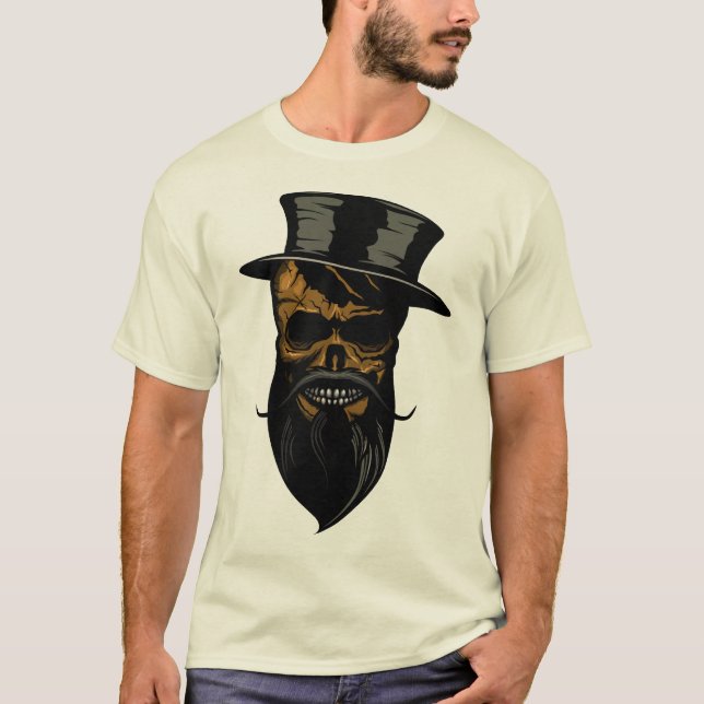 Camiseta tete de mort skull crane hipster barbu chapeau mou (Frente)