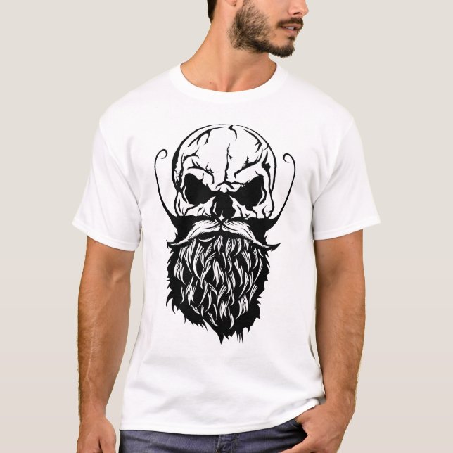 Camiseta tete de mort skull hipster crane barbe barbu moust (Frente)