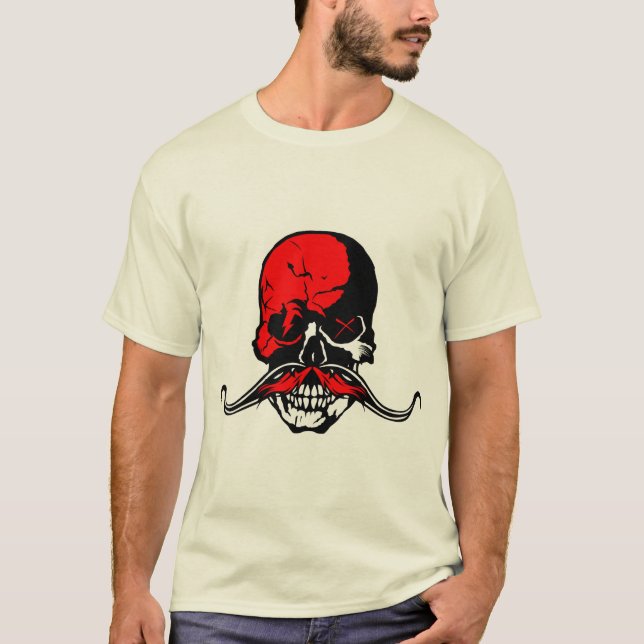 Camiseta tete de mort skull moustache hipster crane moustac (Frente)