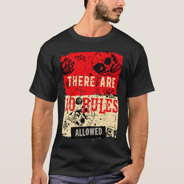 Camiseta Tête de mort slogan crane citation no rules (Frente)