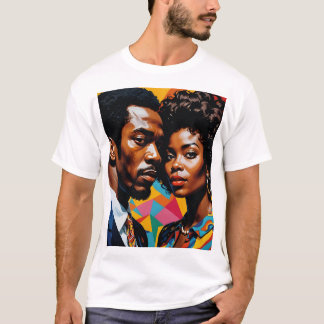 Camiseta Teto de Arte Afrocêntrico Vibrante para Casal de E