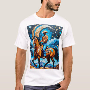 Camiseta Teto de Arte Celestial Cowboy da Noite Ocidental