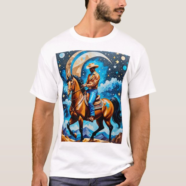 Camiseta Teto de Arte Celestial Cowboy da Noite Ocidental (Frente)