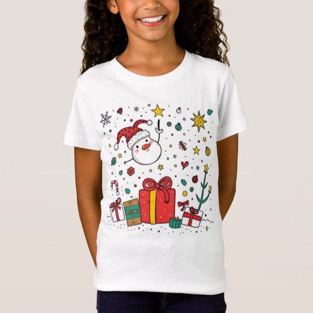 Camiseta Teto de Natal fofo personalizado para crianças (Frente)