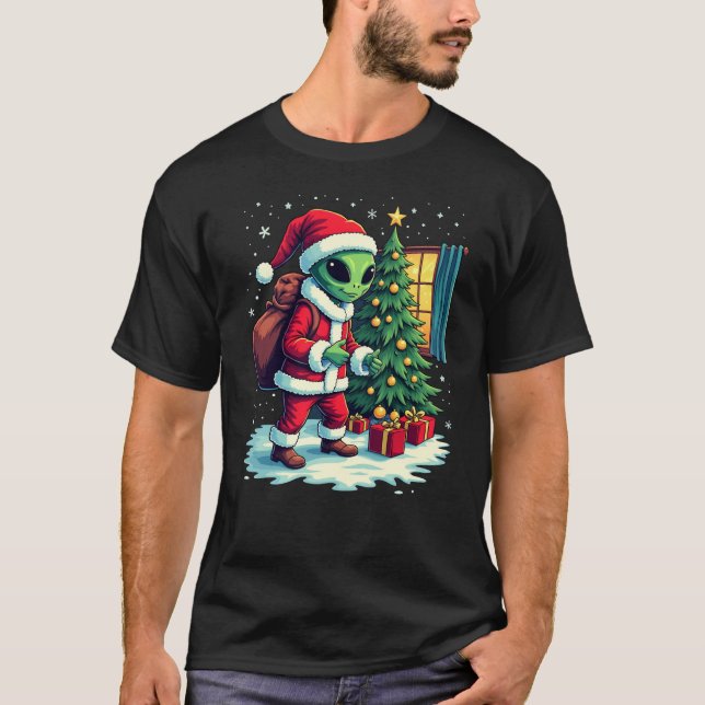 Camiseta Teto de Papais noeis de Alienígena giros - Entrega (Frente)
